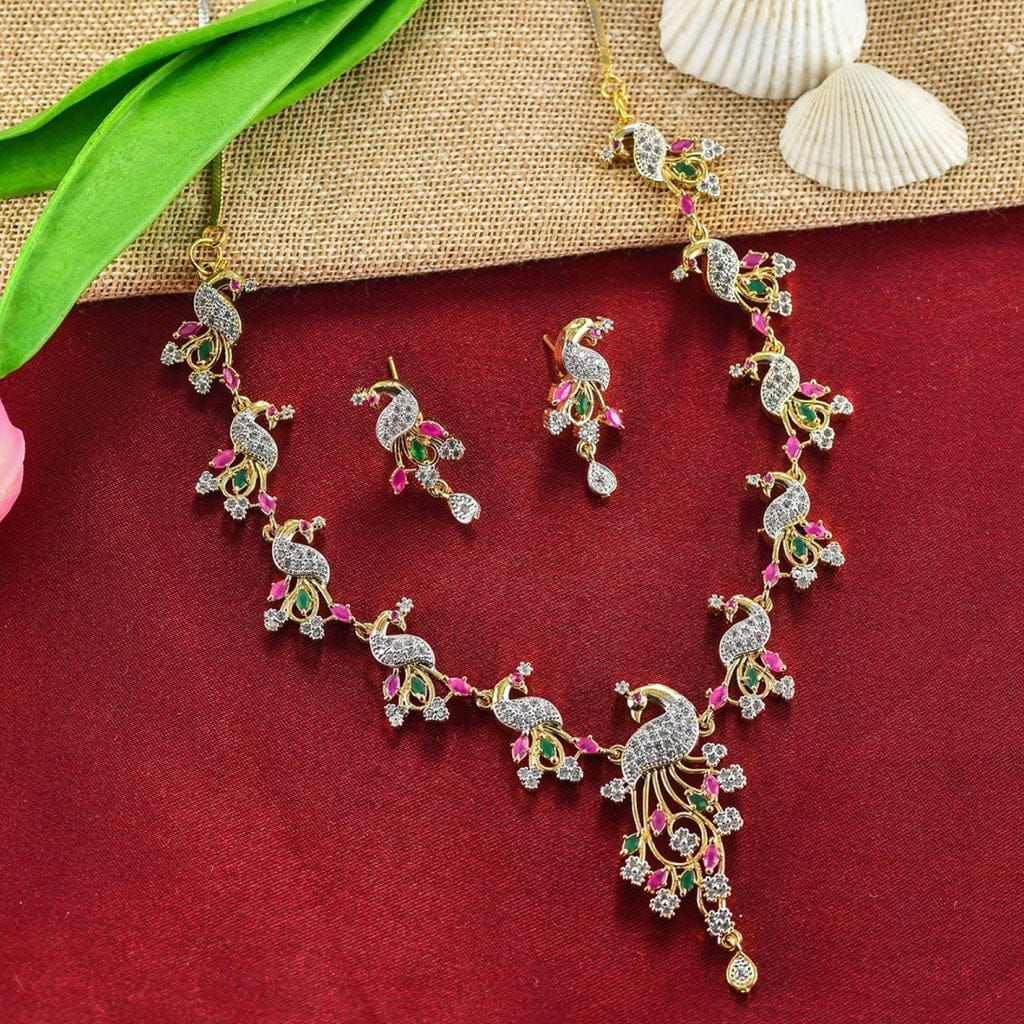 Stone Studded Peacock Style Necklace Set