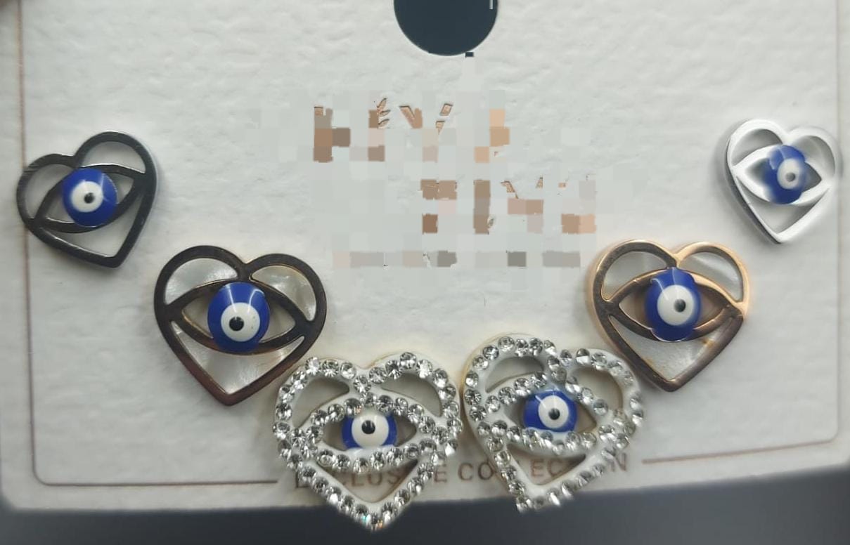 Evil eye heart shaped earrings pack of 3 pairs