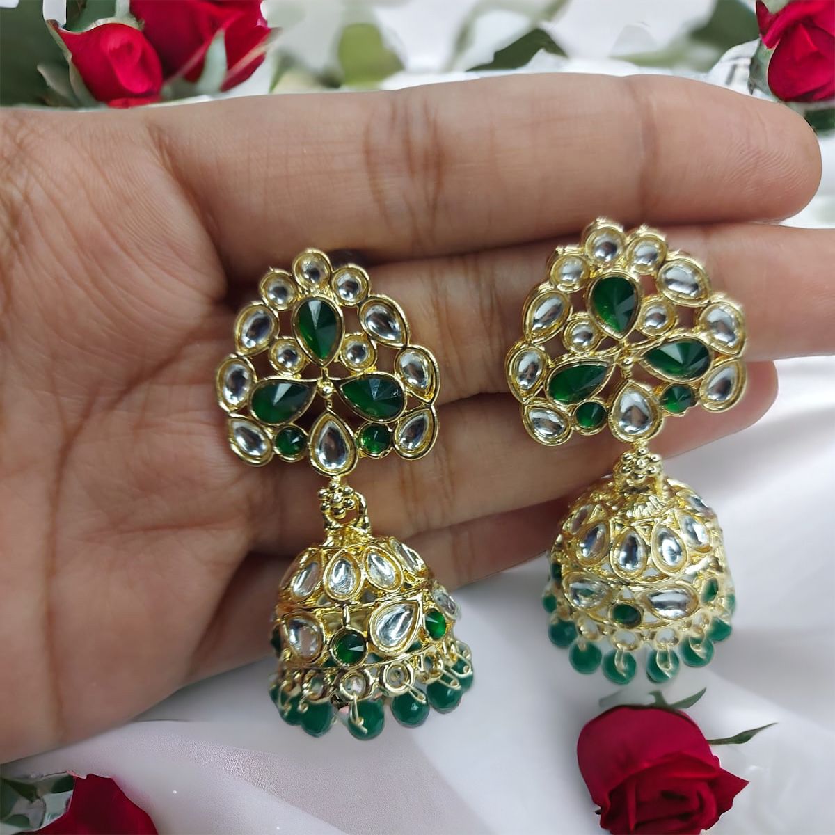 Kundan Polki With Hydro Crystal Choker Necklace Earrings With Mangtika