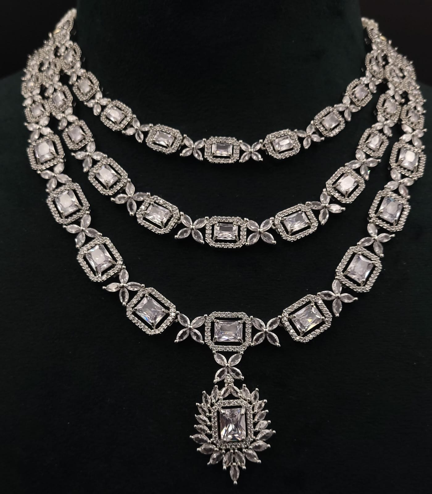 Art Deco Diamond Pendant Necklace with Pavé Halos – Ziva Jewels
