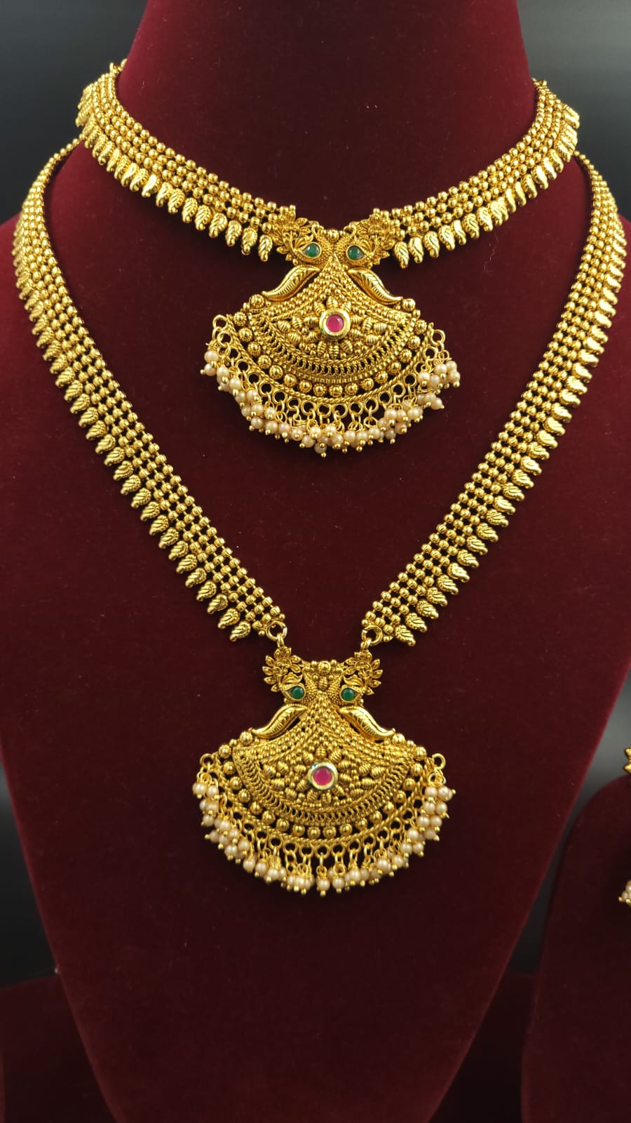 South Indian Temple Bridal Jewellery Combo Set  Contains Long Mala, Necklace,  Mangtika , Earrings