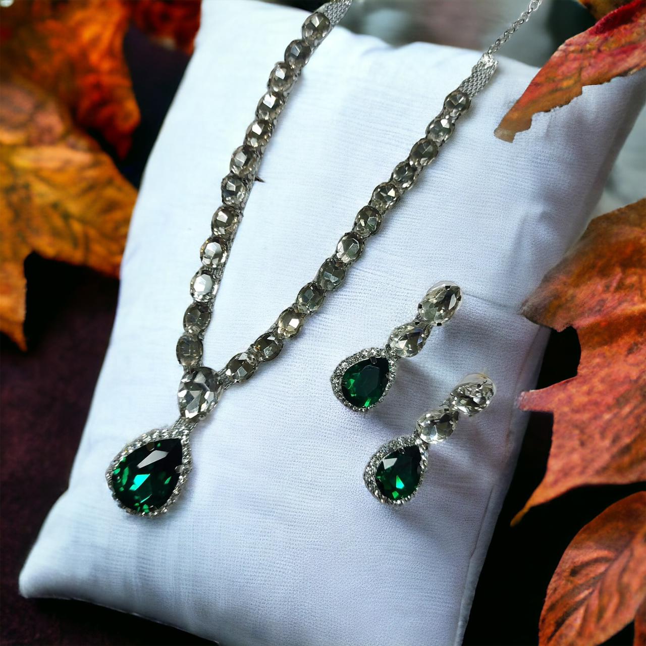 Glass Stone Pendant Set with Earrings