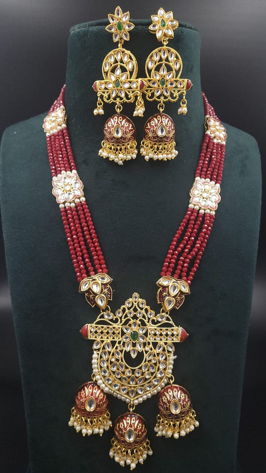 Kundan Meenakari Crystal Long Rajasthani style Rani haar