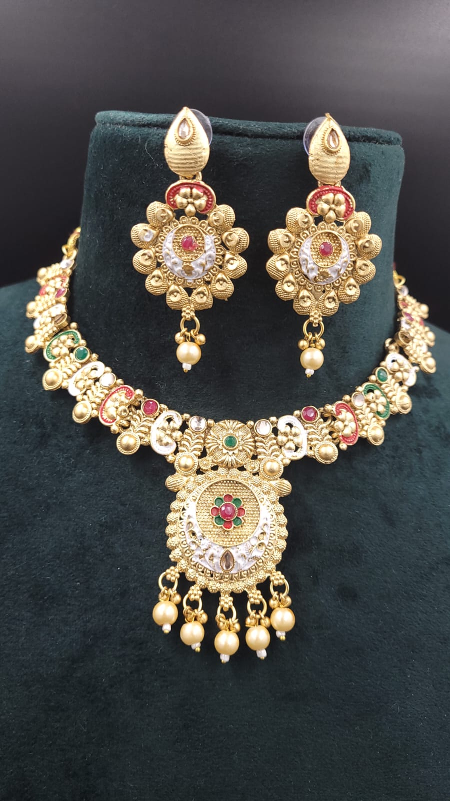 Temple Copper Necklace Set with Meenakari work