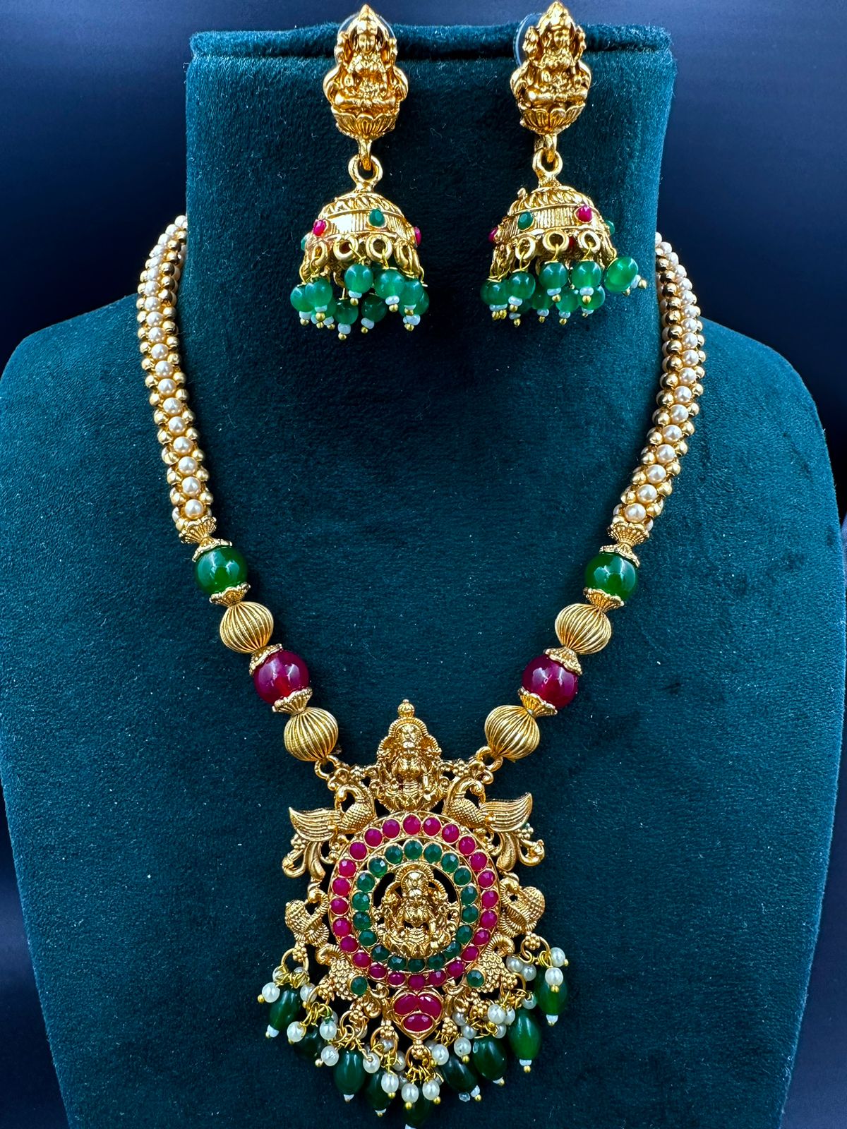 Mahalaxmi Motif Temple copper Jewellery Set