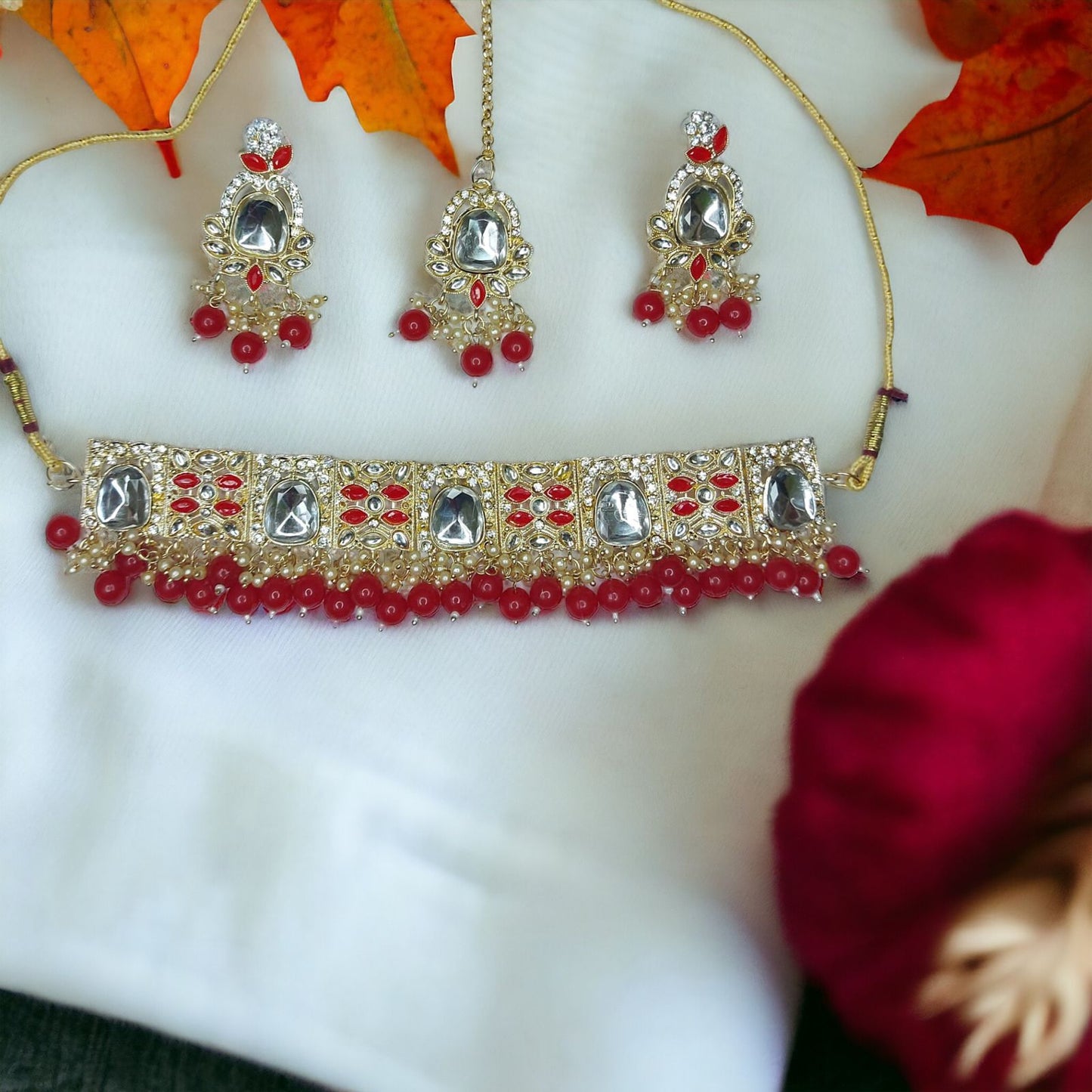 Kundan Polki With Hydro Crystal Choker Necklace Set With Earrings