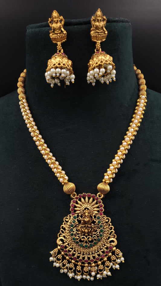 South Indian Style Temple copper Long necklace Set