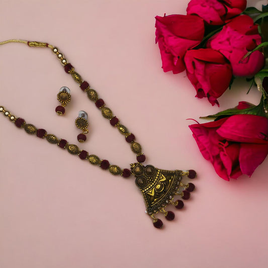 Handmade Fabric Necklace Set With Earring