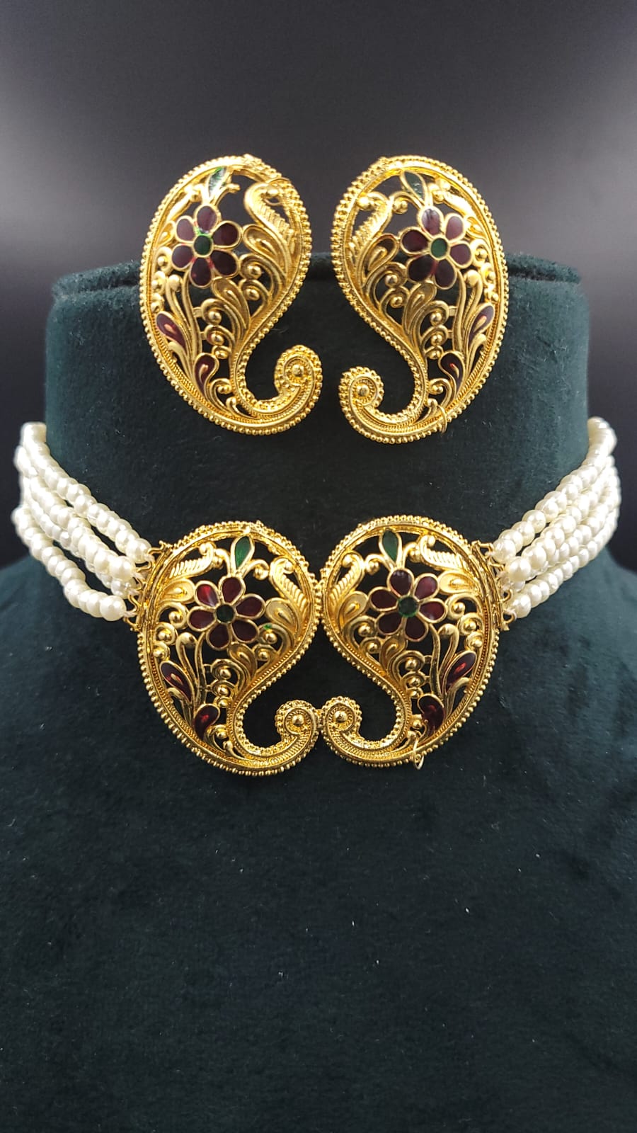 Pearl Meenakari Kolka design gold lookalike choker set