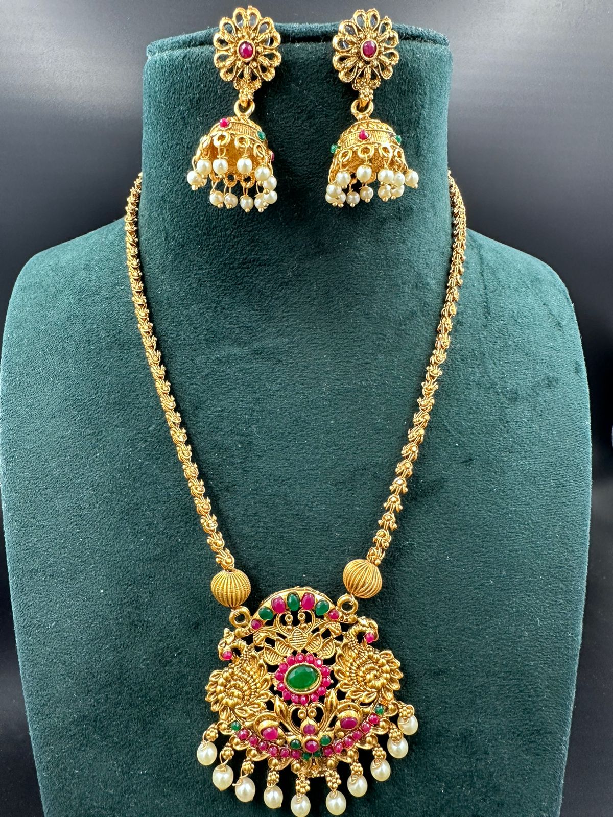 South Indian Style Temple copper Long necklace Set