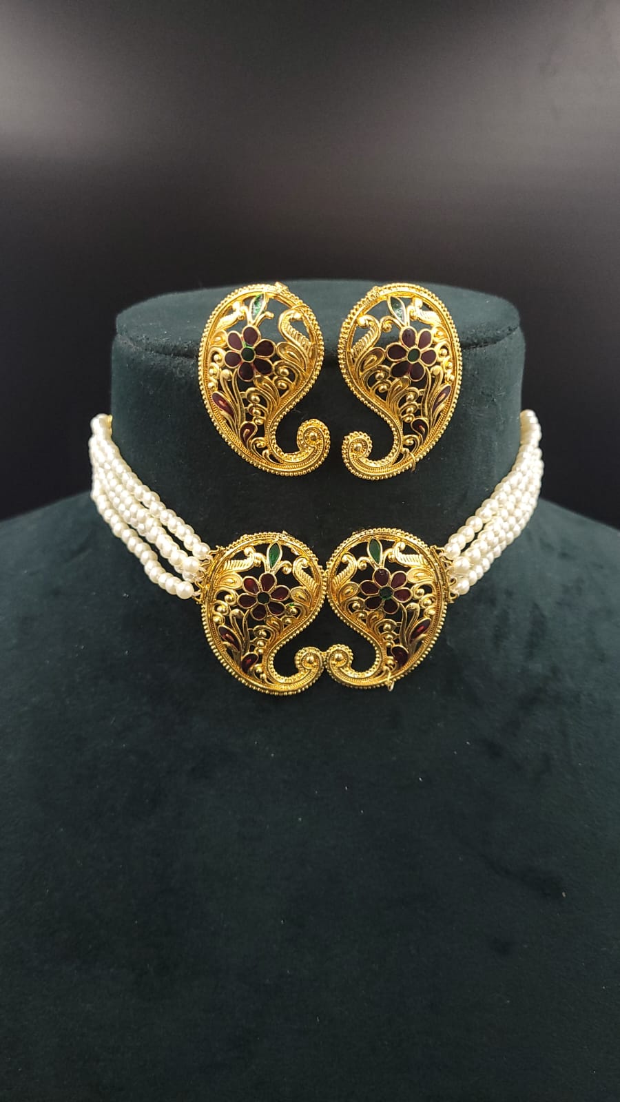 Pearl Meenakari Kolka design gold lookalike choker set