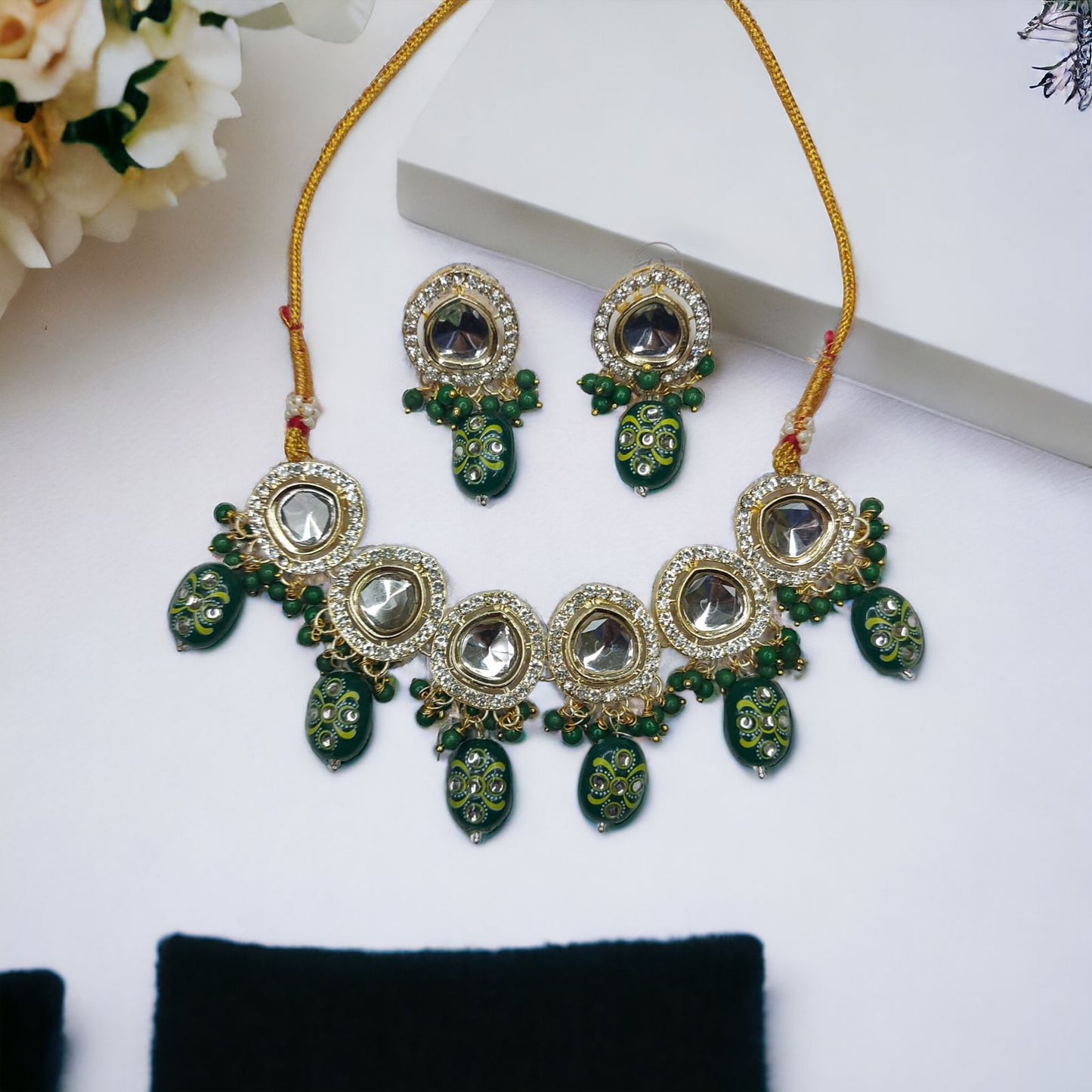 Kundan Polki With Hydro Crystal Choker Necklace Set With Earrings